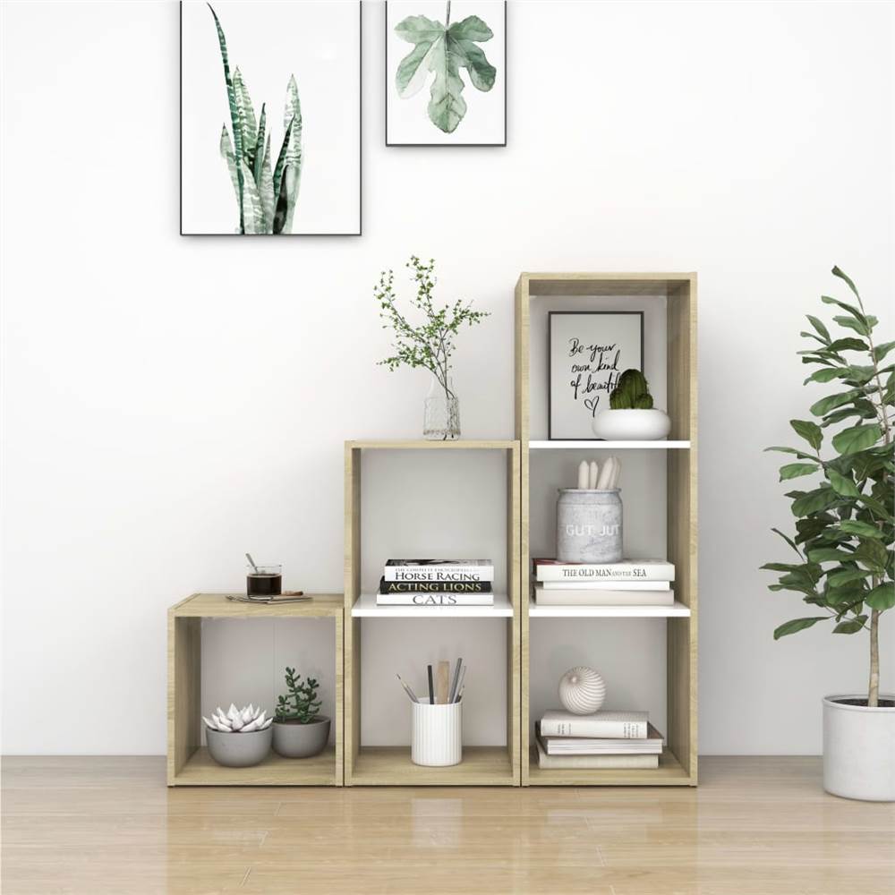 

3 Piece TV Cabinet Set White and Sonoma Oak Chipboard