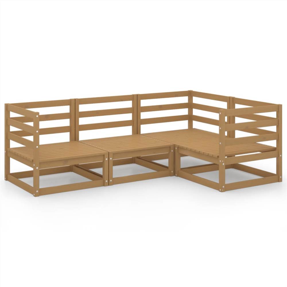 

4 Piece Garden Lounge Set Honey Brown Solid Pinewood