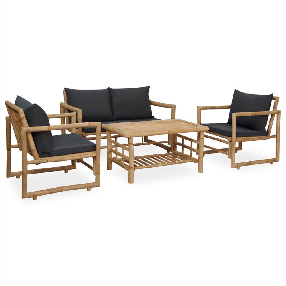 

4 Piece Garden Lounge Set with Cushions Bamboo