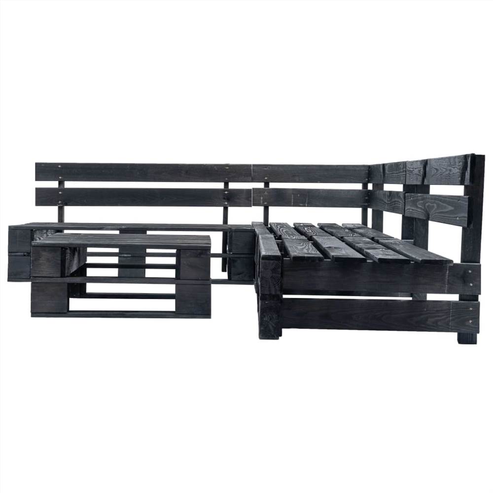 4 Piece Garden Pallet Lounge Set Black Wood