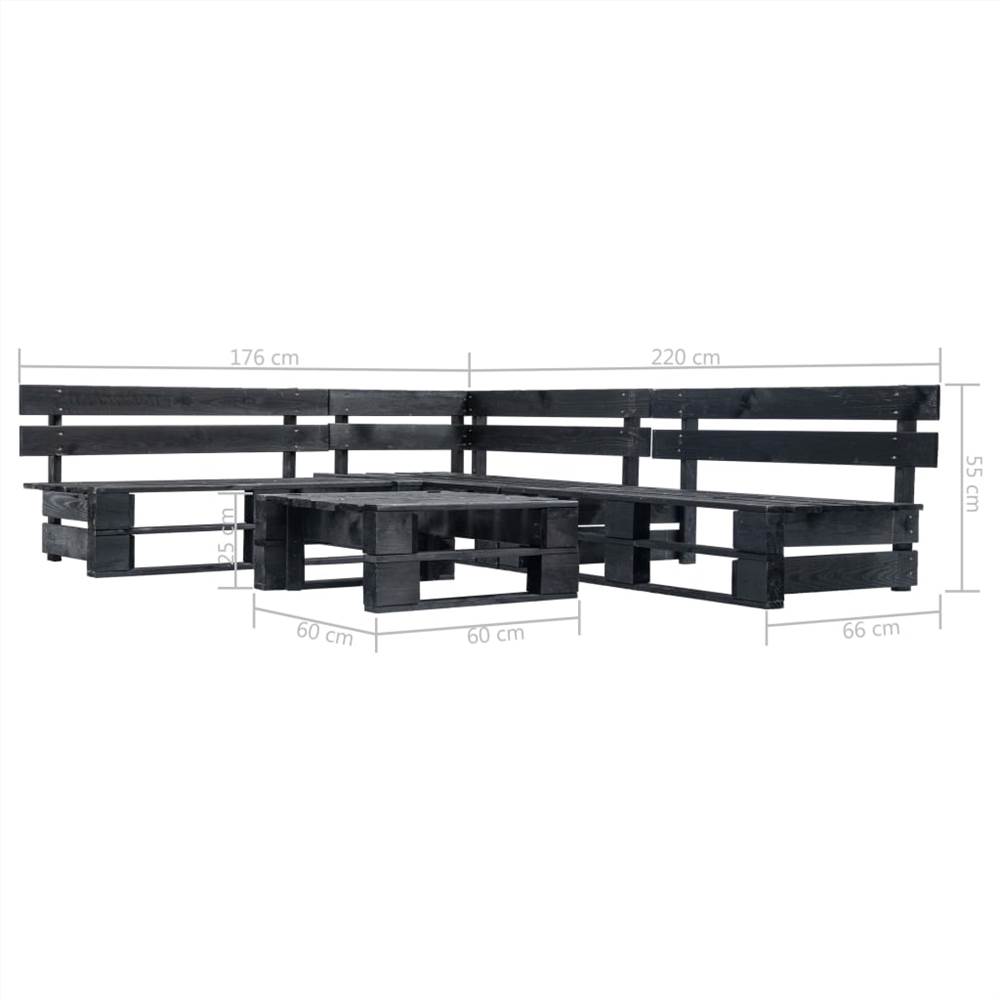 4 Piece Garden Pallet Lounge Set Black Wood