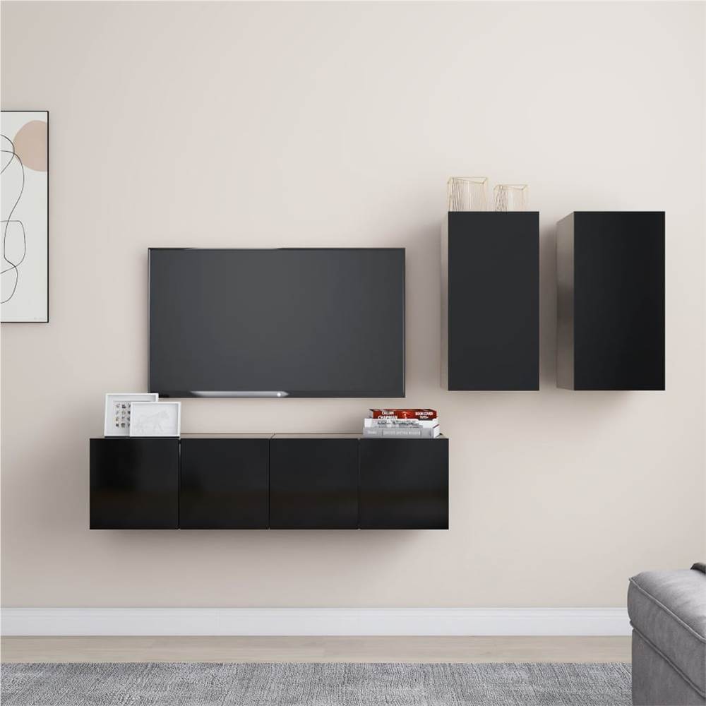 

4 Piece TV Cabinet Set Black Chipboard