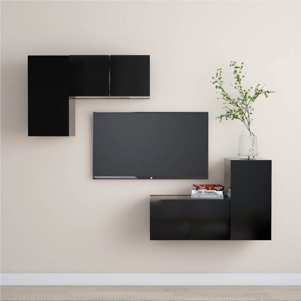 

4 Piece TV Cabinet Set Black Chipboard