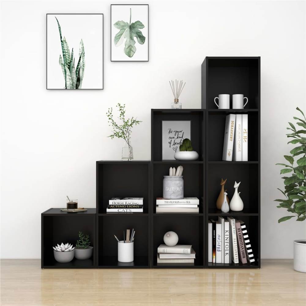 

4 Piece TV Cabinet Set Black Chipboard