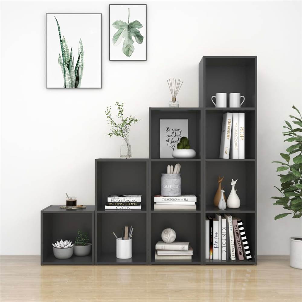 

4 Piece TV Cabinet Set Grey Chipboard