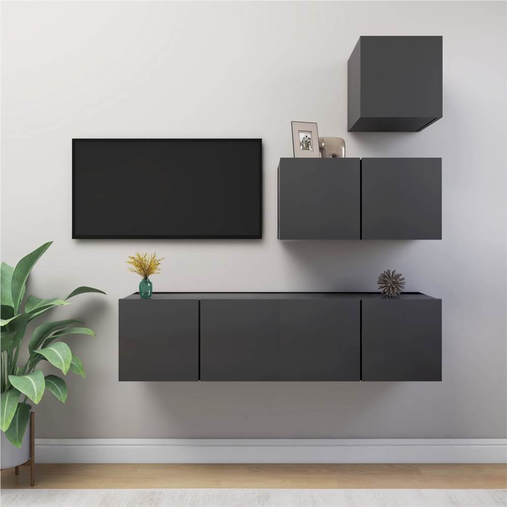 

4 Piece TV Cabinet Set Grey Chipboard