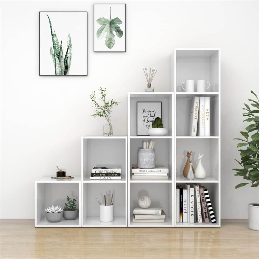

4 Piece TV Cabinet Set High Gloss White Chipboard