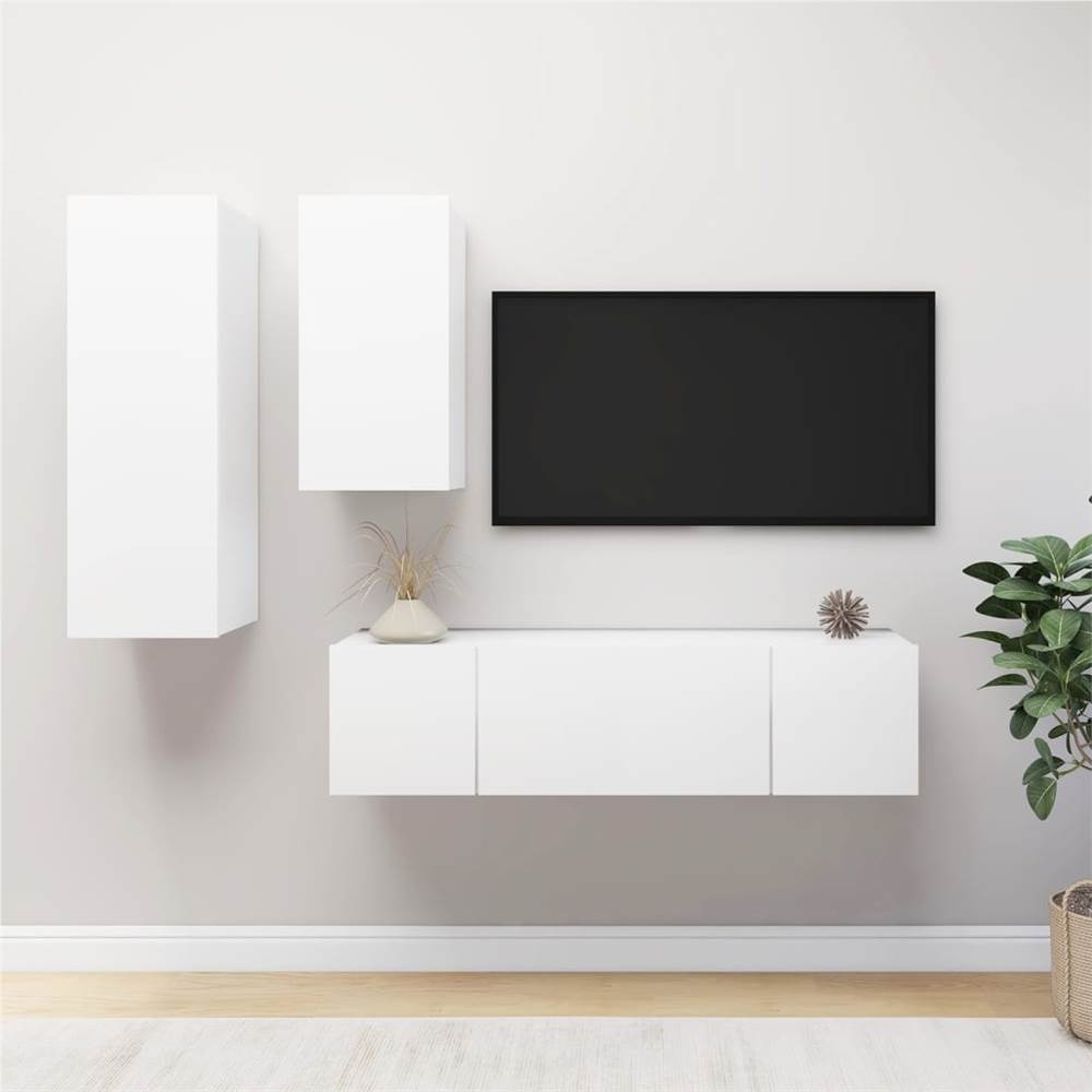 

4 Piece TV Cabinet Set White Chipboard