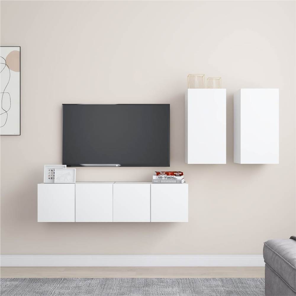 

4 Piece TV Cabinet Set White Chipboard