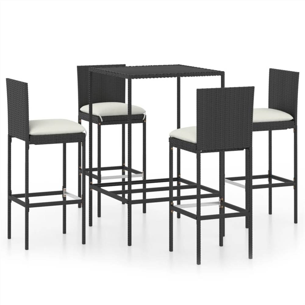 

5 Piece Garden Bar Set with Cushions Poly Rattan Black