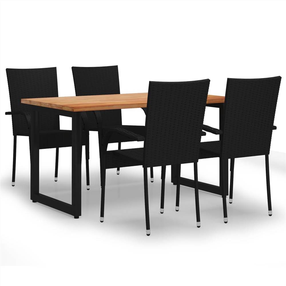 

5 Piece Garden Dining Set Poly Rattan Black