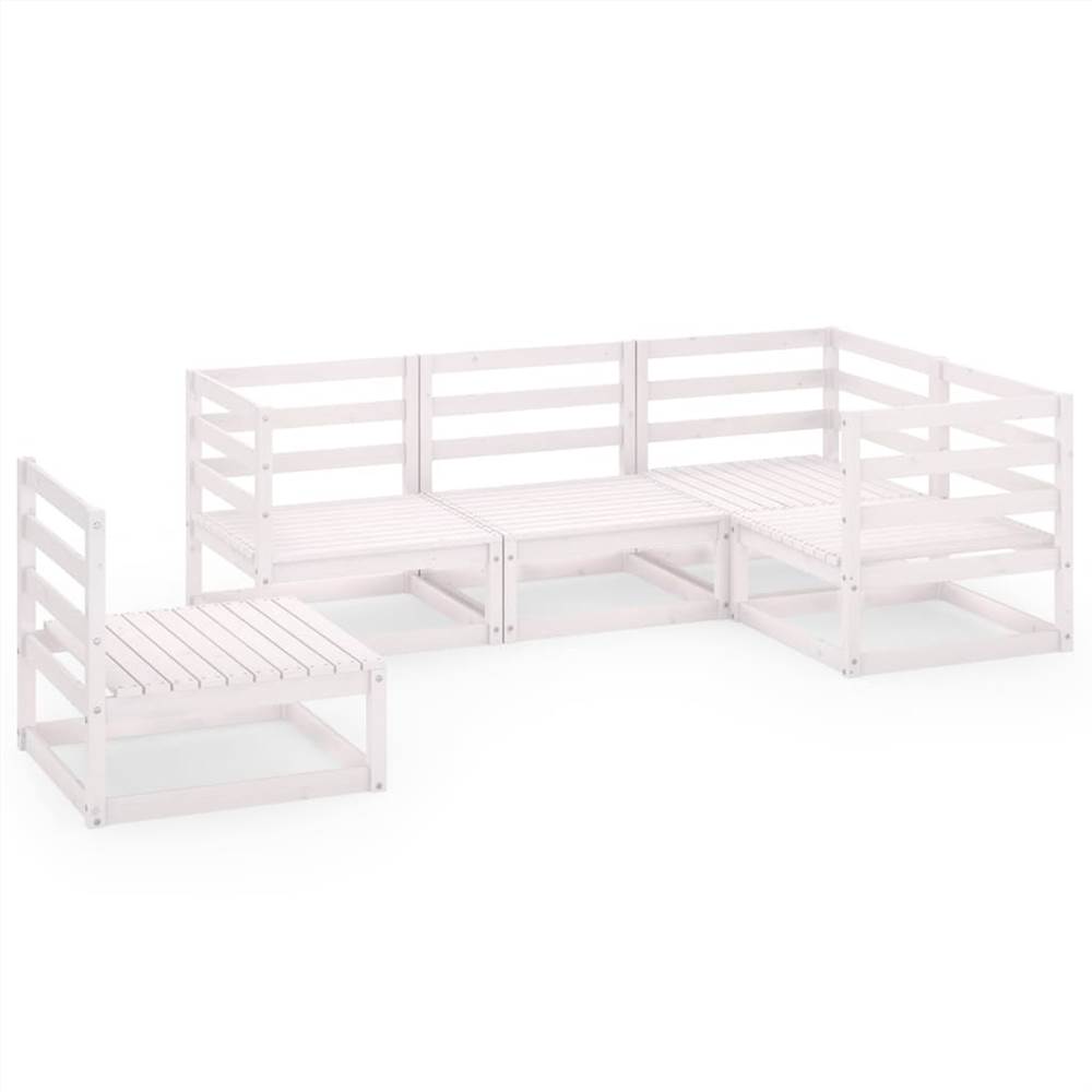 

5 Piece Garden Lounge Set White Solid Pinewood
