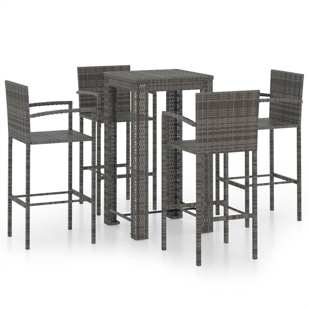 

5 Piece Outdoor Bar Set with Armrest Poly Rattan Grey