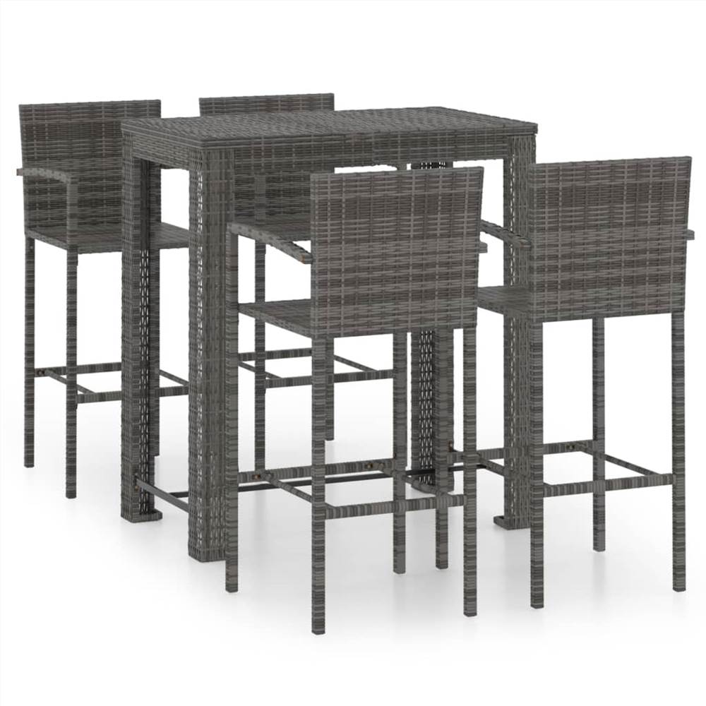 

5 Piece Outdoor Bar Set with Armrest Poly Rattan Grey