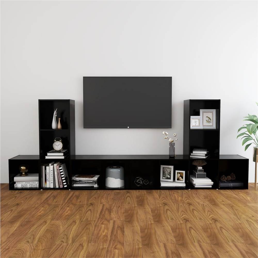 

5 Piece TV Cabinet Set Black Chipboard