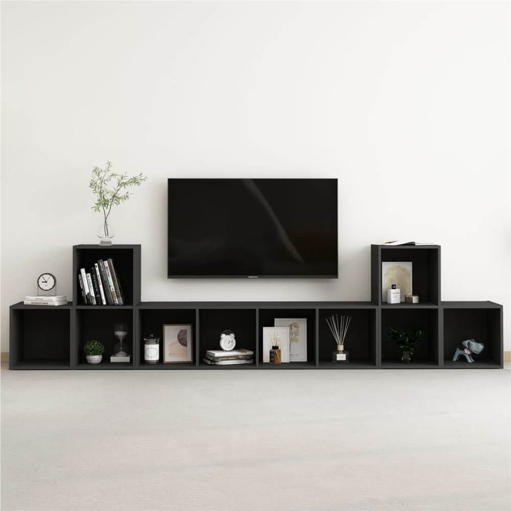 

5 Piece TV Cabinet Set Black Chipboard