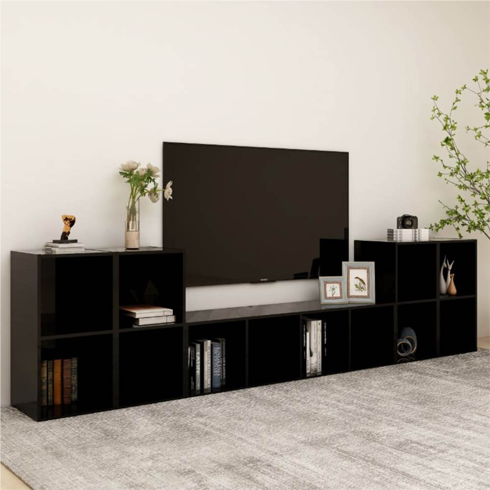 

5 Piece TV Cabinet Set High Gloss Black Chipboard