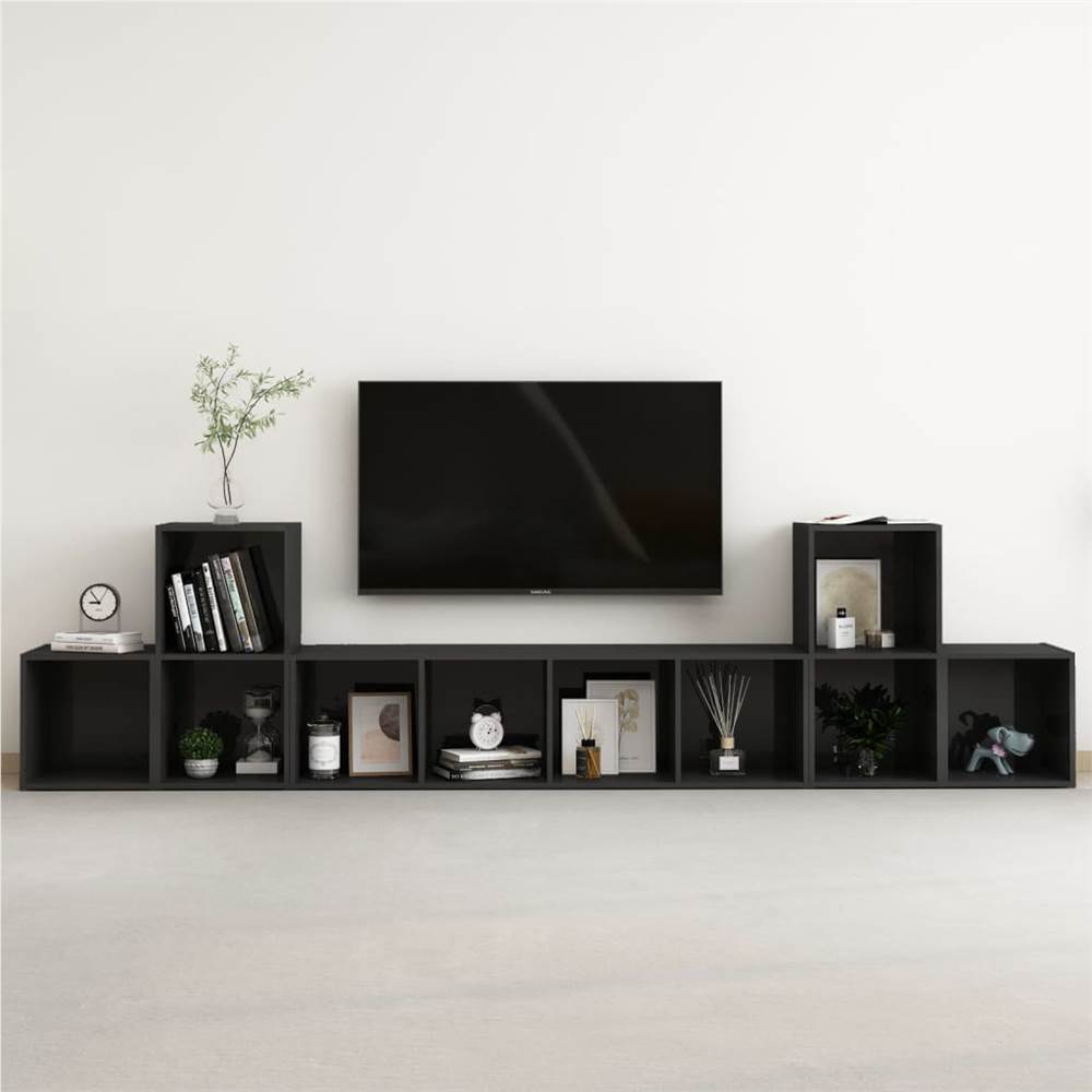 

5 Piece TV Cabinet Set High Gloss Black Chipboard