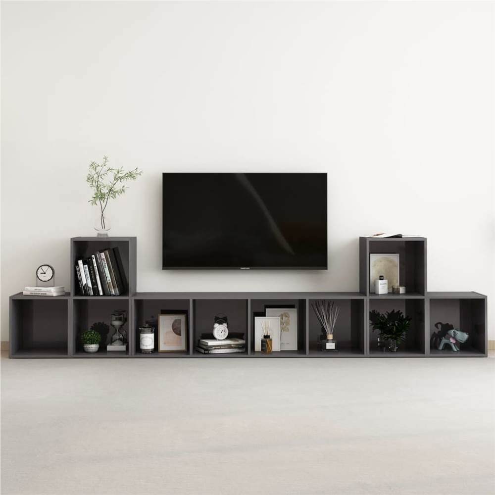 

5 Piece TV Cabinet Set High Gloss Grey Chipboard