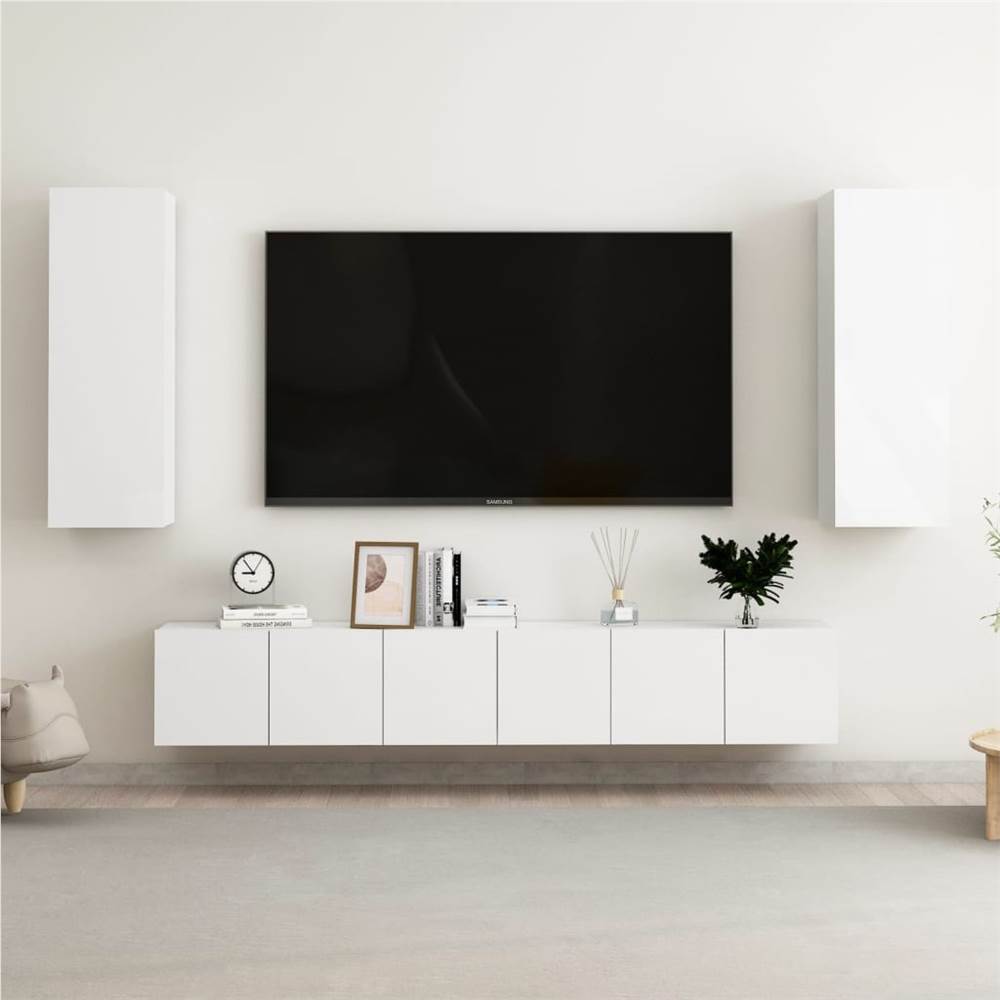 

5 Piece TV Cabinet Set High Gloss White Chipboard