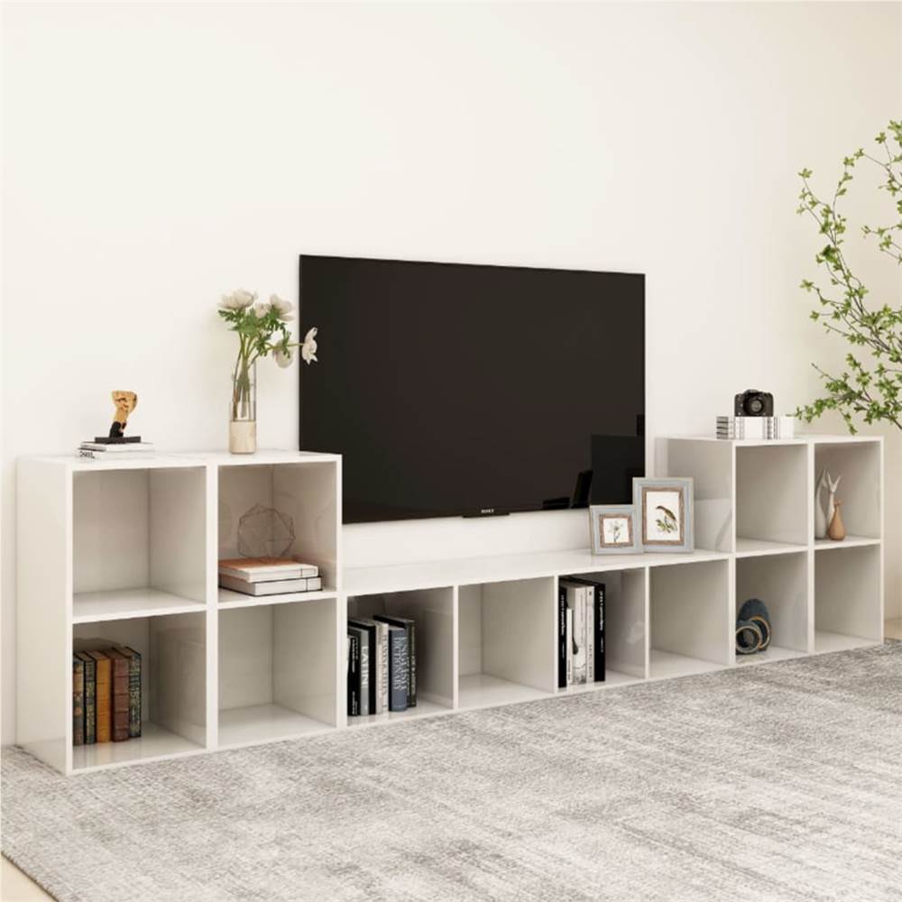 

5 Piece TV Cabinet Set High Gloss White Chipboard