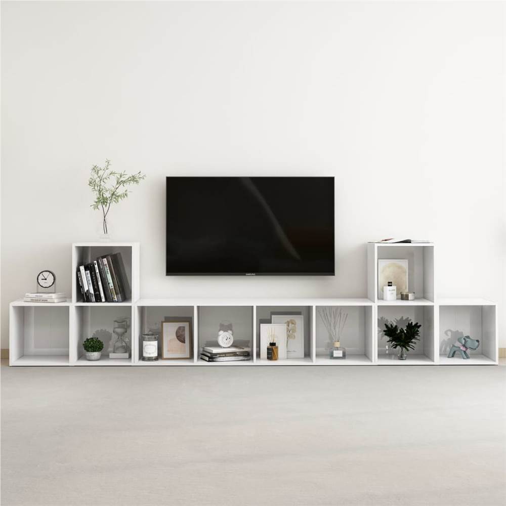 

5 Piece TV Cabinet Set High Gloss White Chipboard