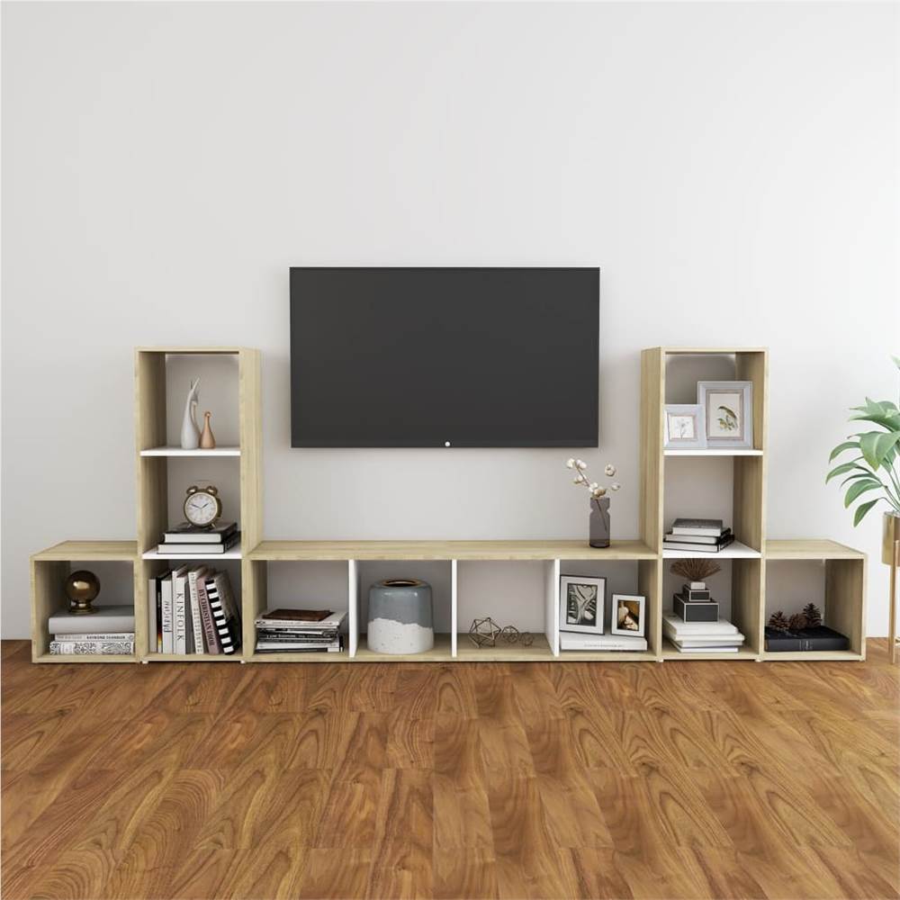 

5 Piece TV Cabinet Set White and Sonoma Oak Chipboard