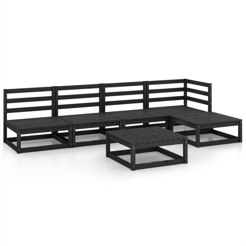 

6 Piece Garden Lounge Set Black Solid Pinewood