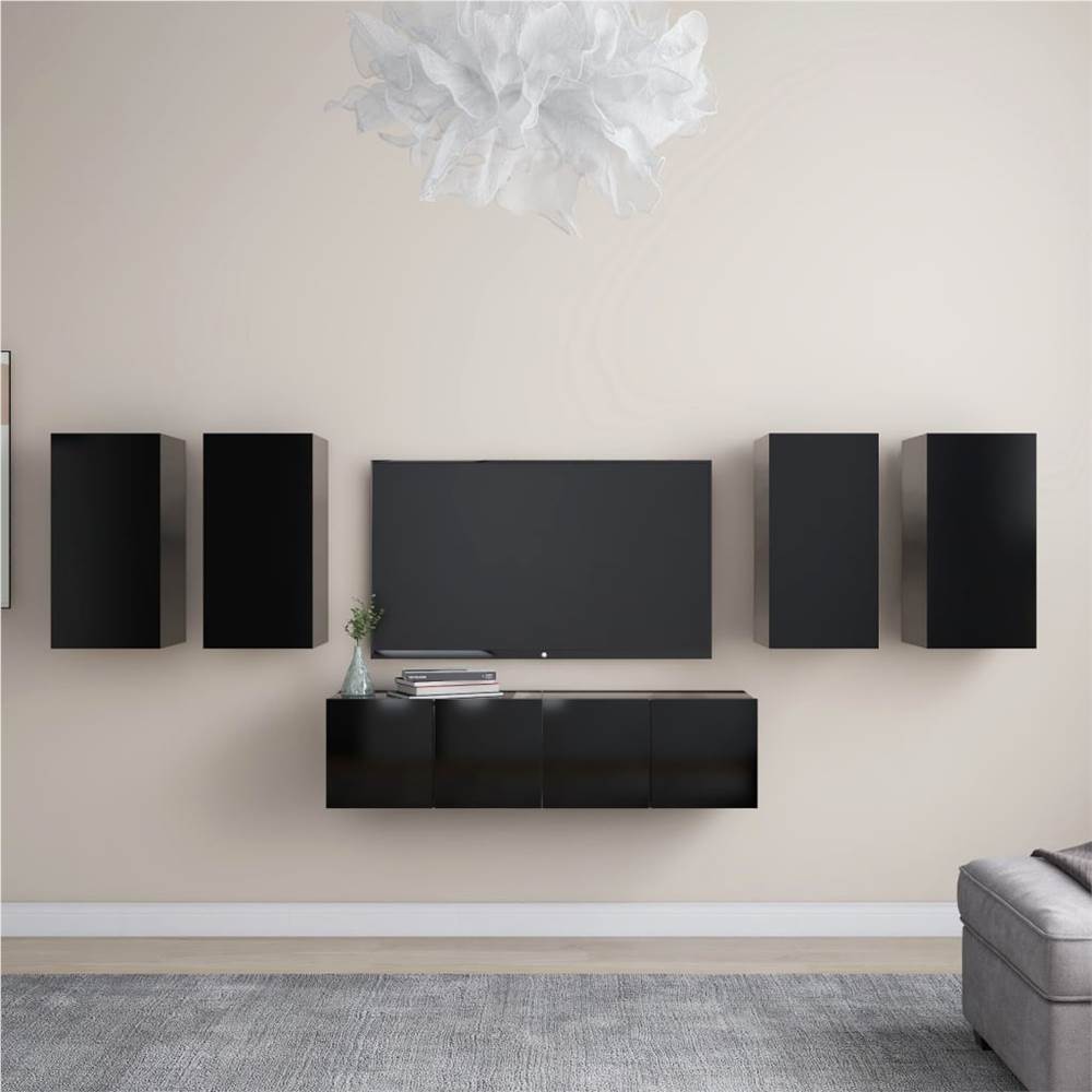 

6 Piece TV Cabinet Set Black Chipboard