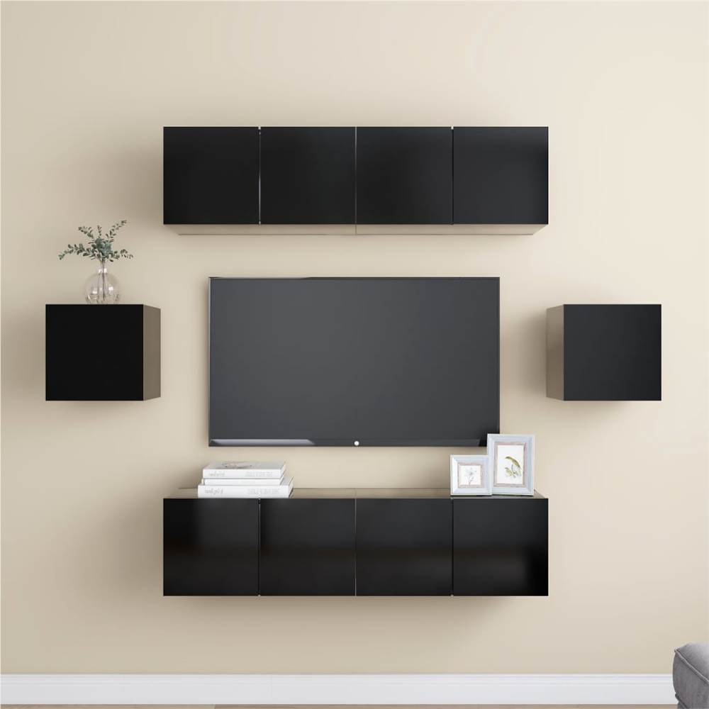 

6 Piece TV Cabinet Set Black Chipboard