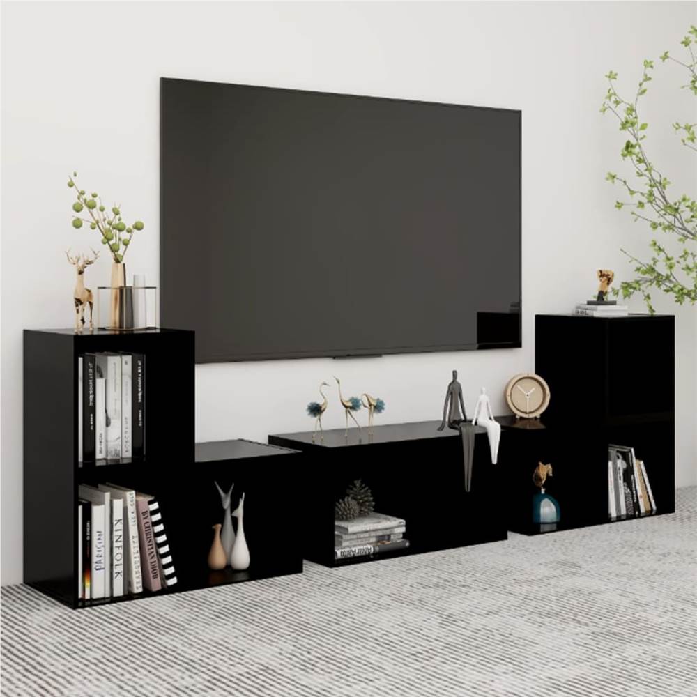 

6 Piece TV Cabinet Set Black Chipboard