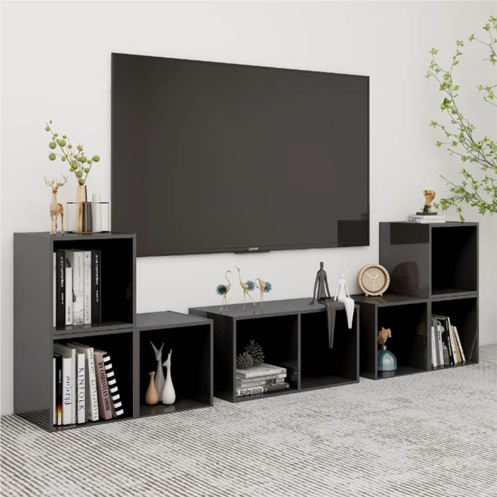

6 Piece TV Cabinet Set High Gloss Grey Chipboard