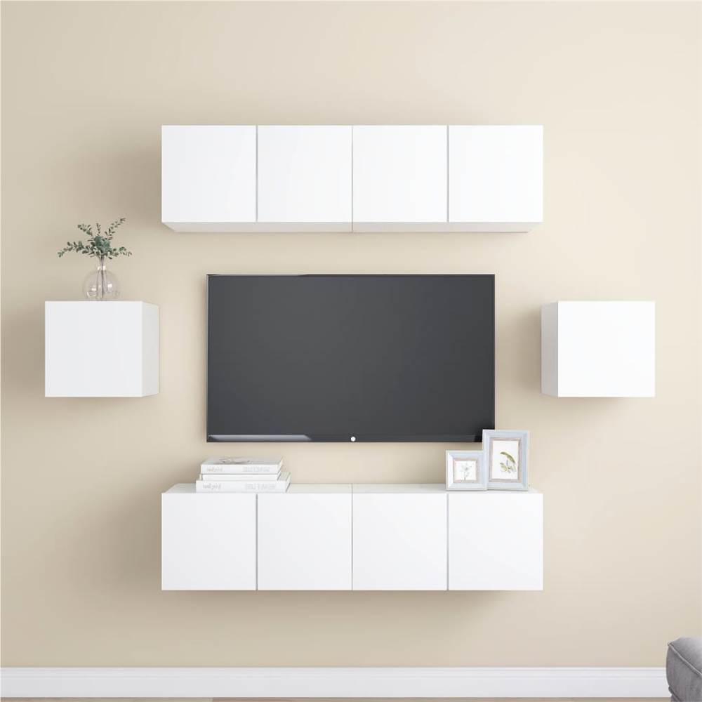 

6 Piece TV Cabinet Set White Chipboard