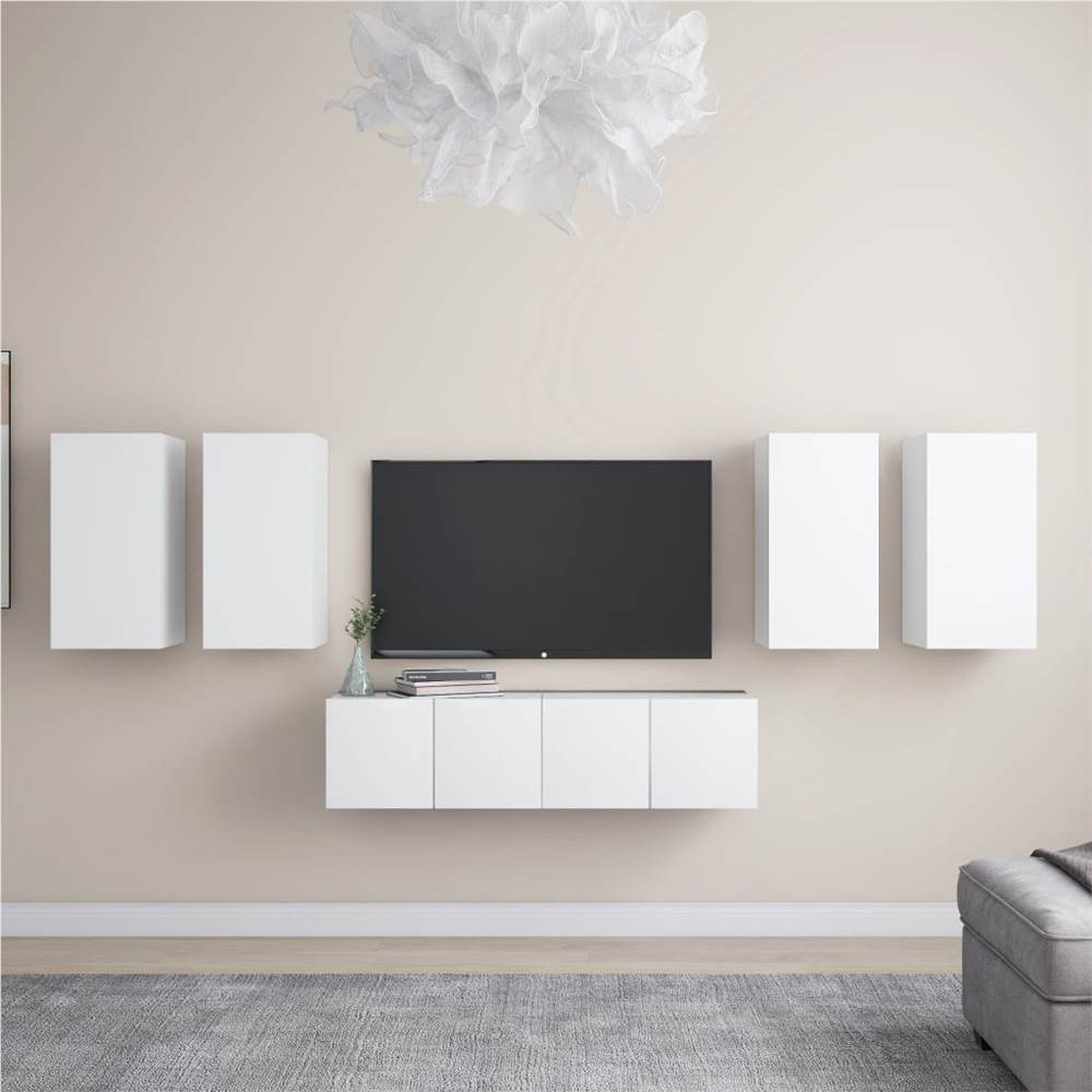 

6 Piece TV Cabinet Set White Chipboard