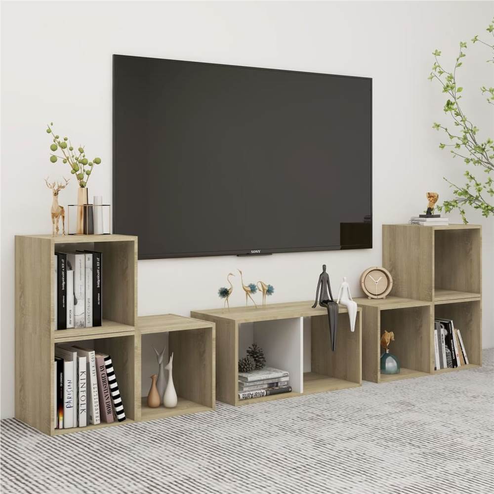 

6 Piece TV Cabinet Set White and Sonoma Oak Chipboard
