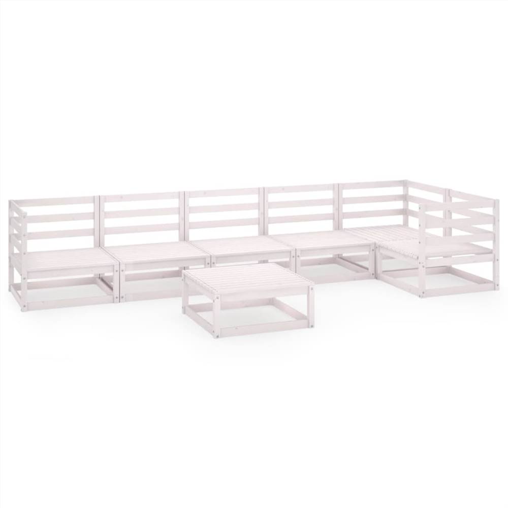 

7 Piece Garden Lounge Set White Solid Pinewood