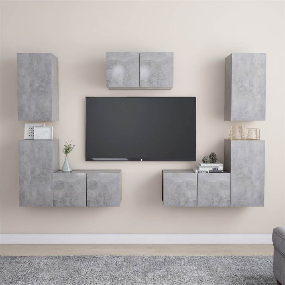 

7 Piece TV Cabinet Set Concrete Grey Chipboard