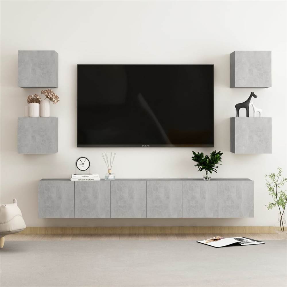 

7 Piece TV Cabinet Set Concrete Grey Chipboard