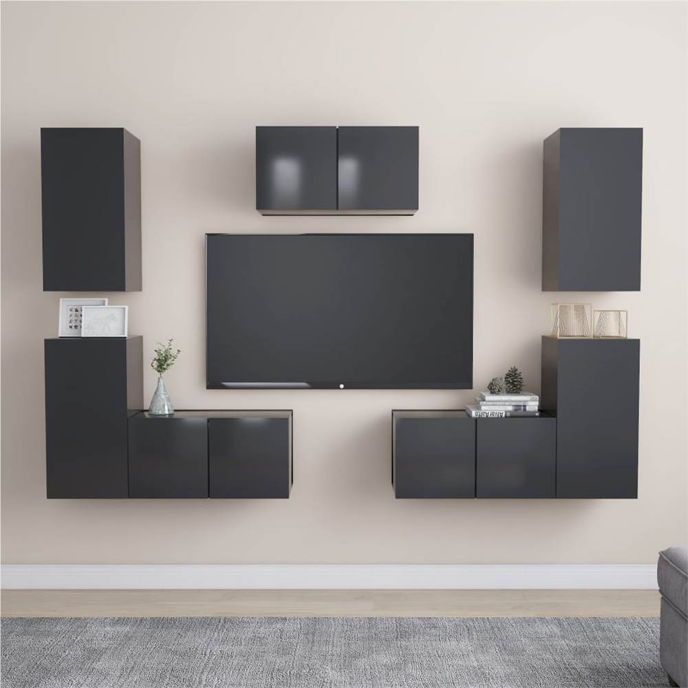 

7 Piece TV Cabinet Set Grey Chipboard
