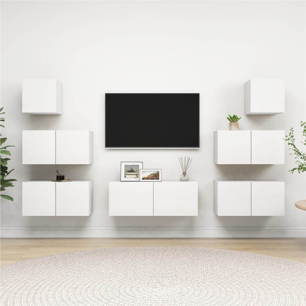 

7 Piece TV Cabinet Set White Chipboard