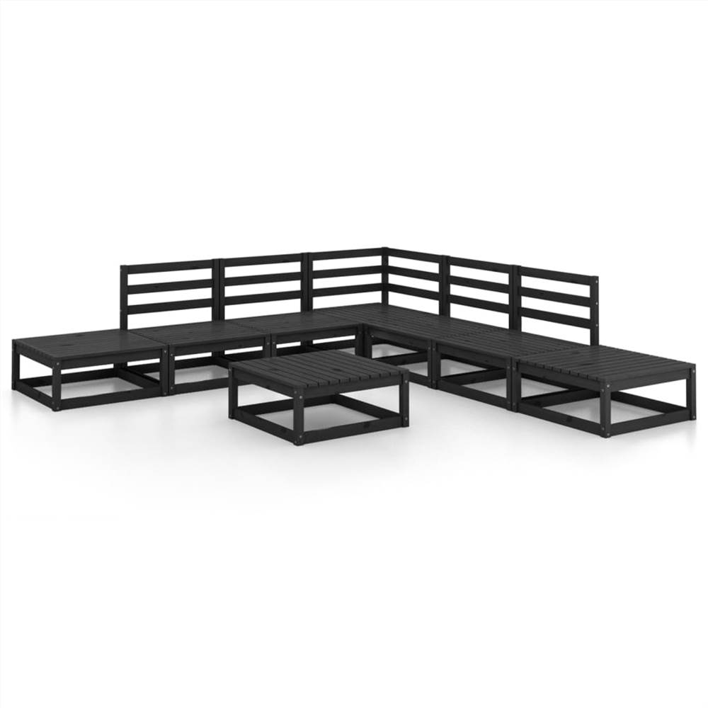 

8 Piece Garden Lounge Set Black Solid Pinewood
