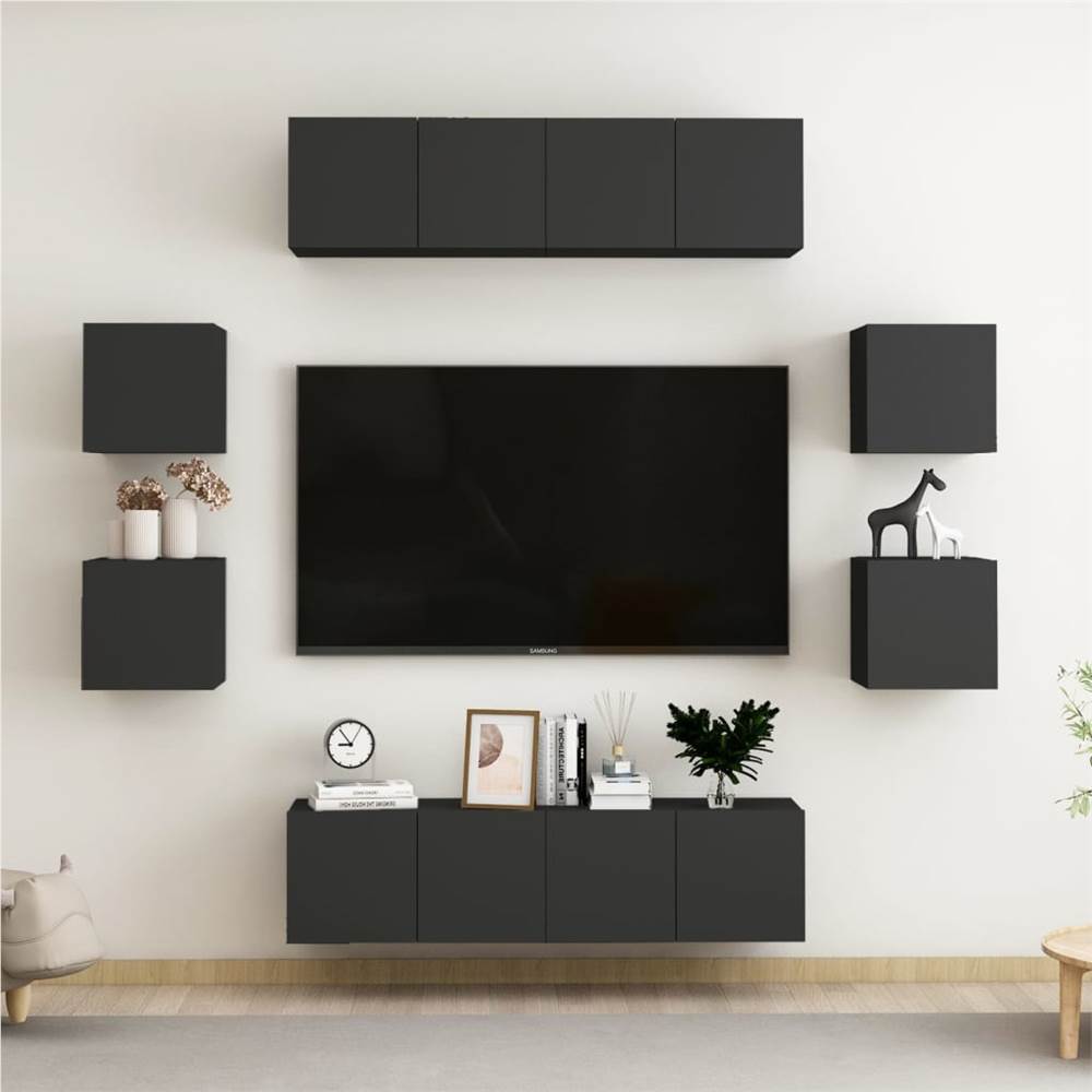 

8 Piece TV Cabinet Set Black Chipboard