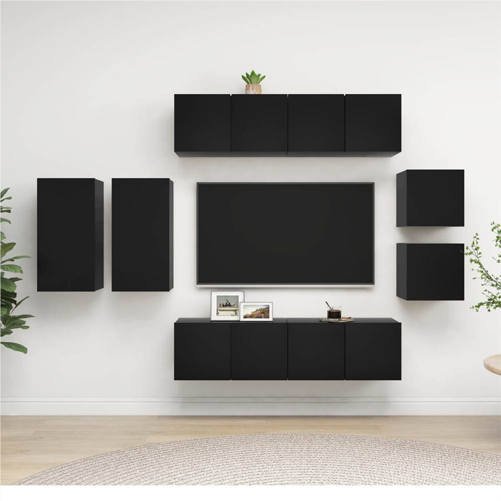 

8 Piece TV Cabinet Set Black Chipboard