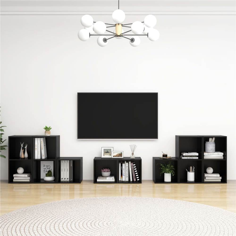 

8 Piece TV Cabinet Set Black Chipboard
