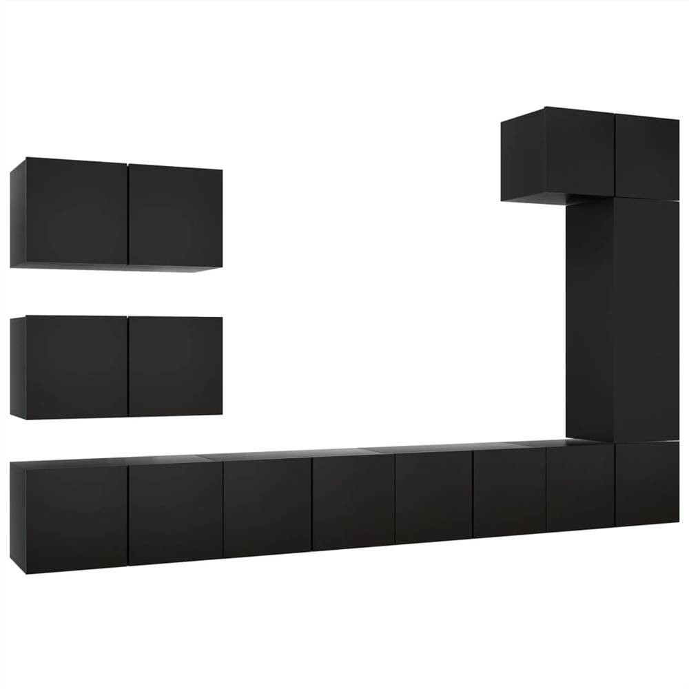 8 Piece TV Set Black Chipboard