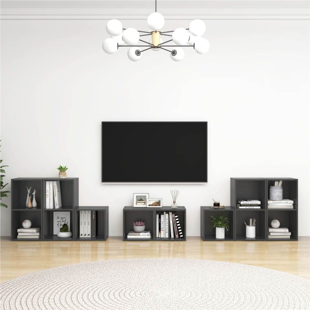 

8 Piece TV Cabinet Set Grey Chipboard