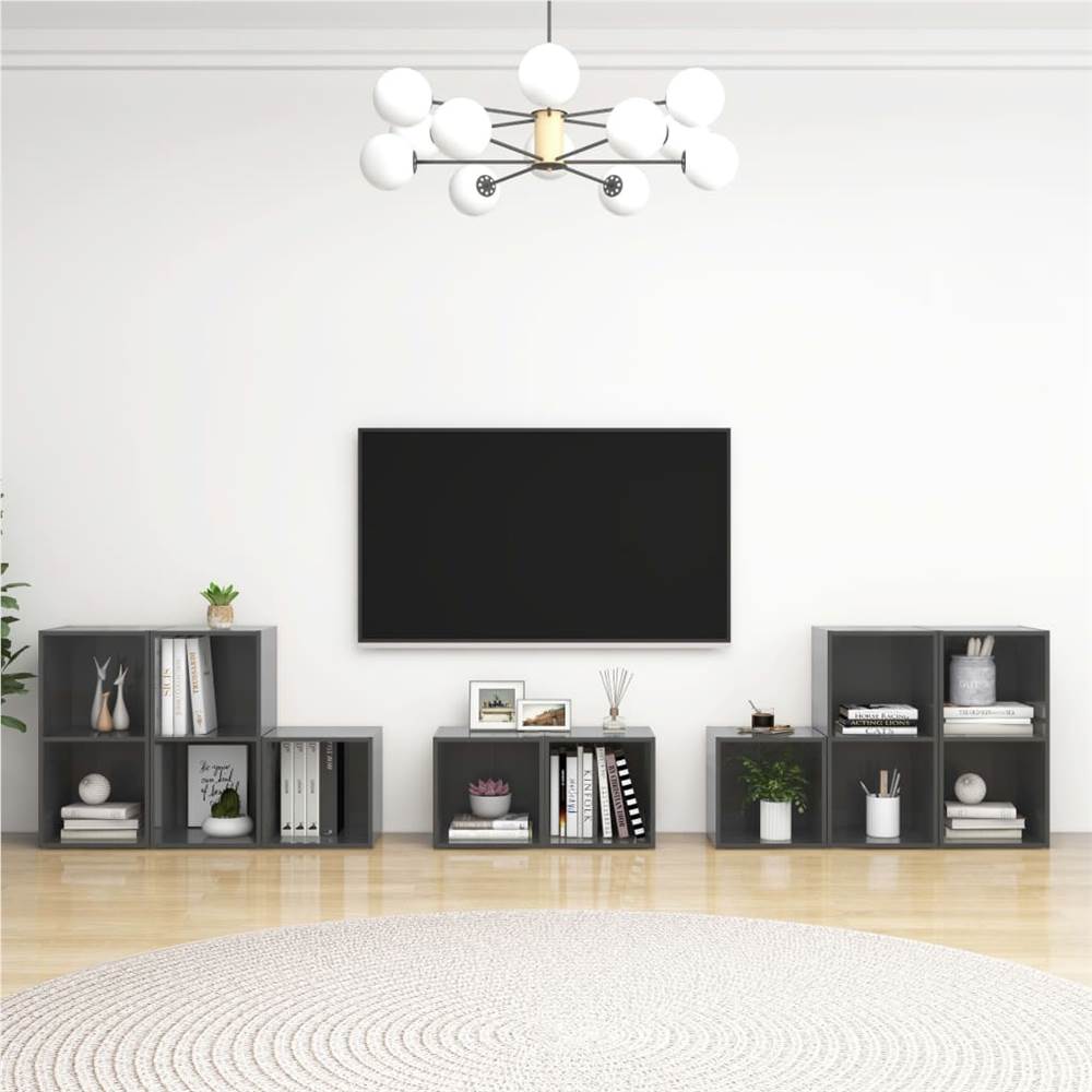 

8 Piece TV Cabinet Set High Gloss Grey Chipboard