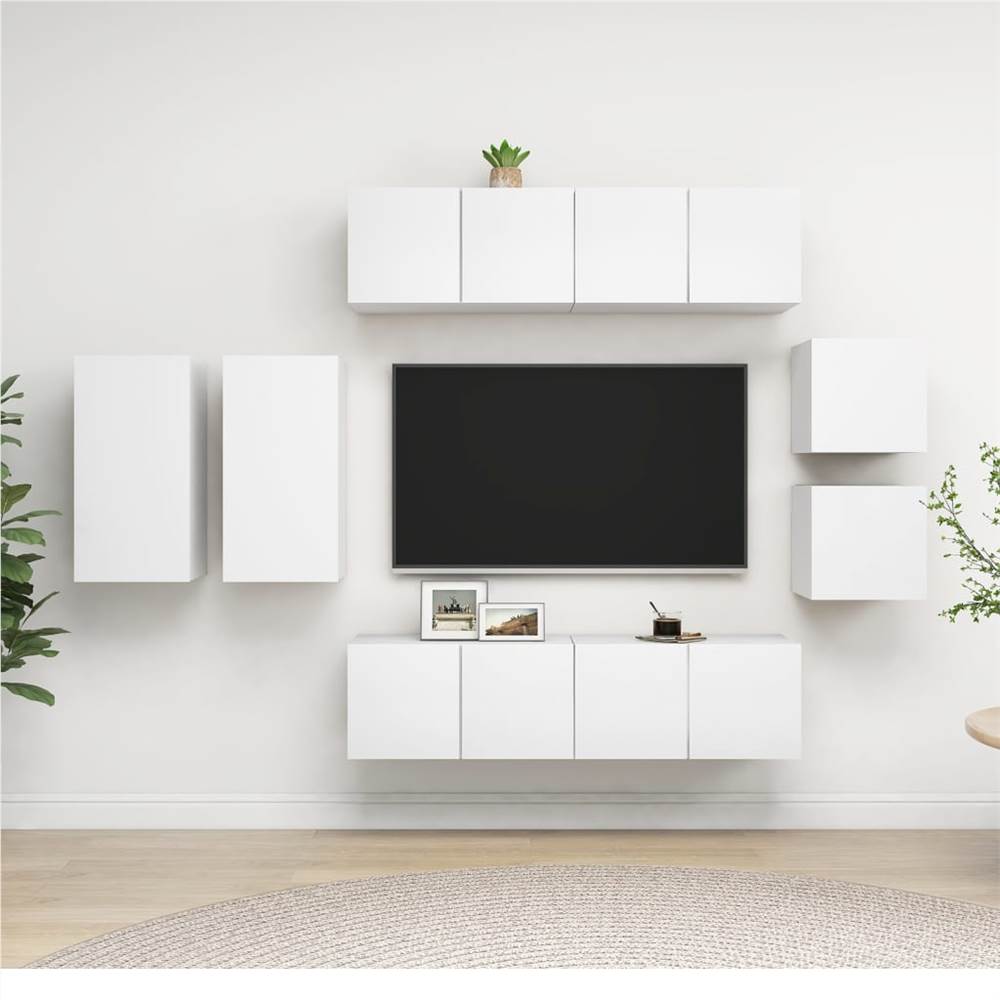 

8 Piece TV Cabinet Set White Chipboard