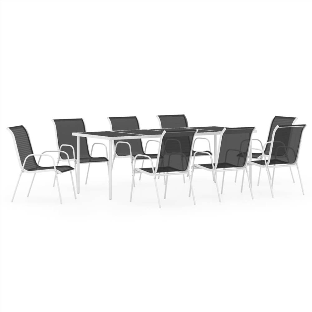9 Piece Outdoor Dining Set Steel Black