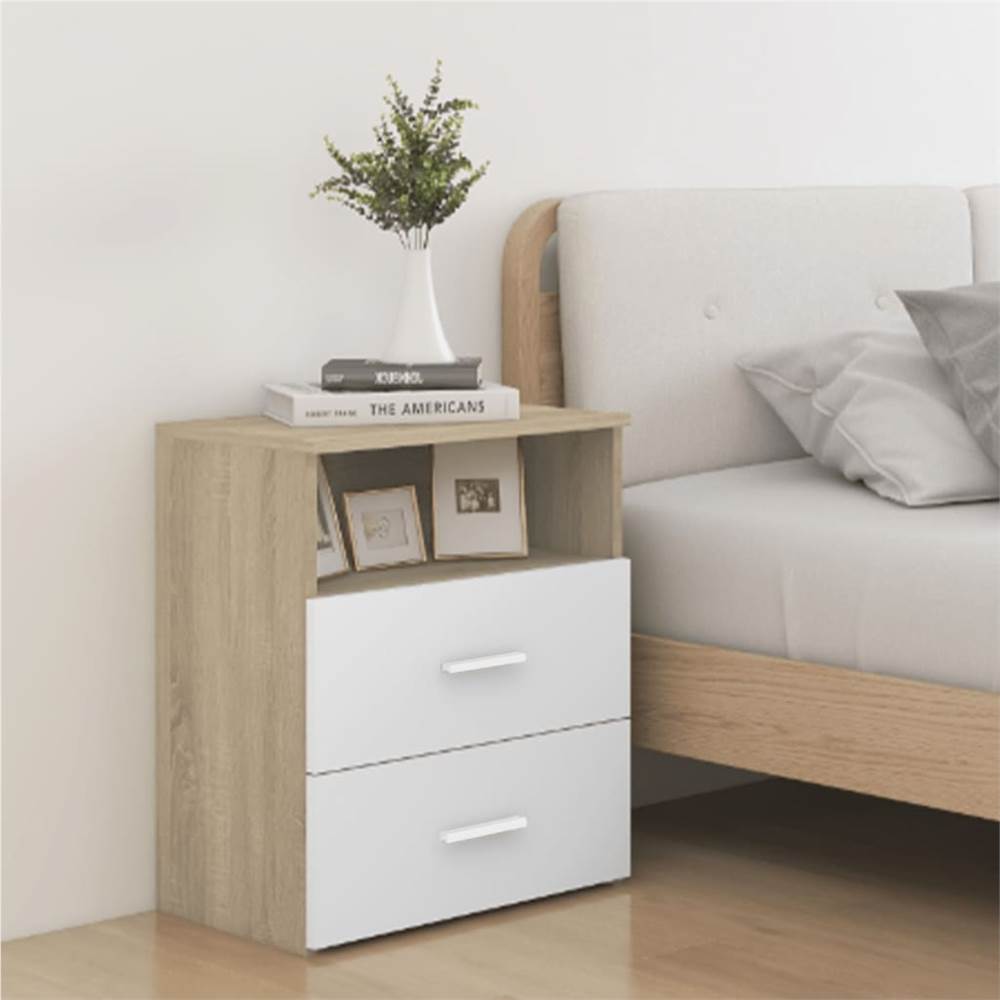 

Bed Cabinets 2 pcs Sonoma Oak and White 50x32x60cm